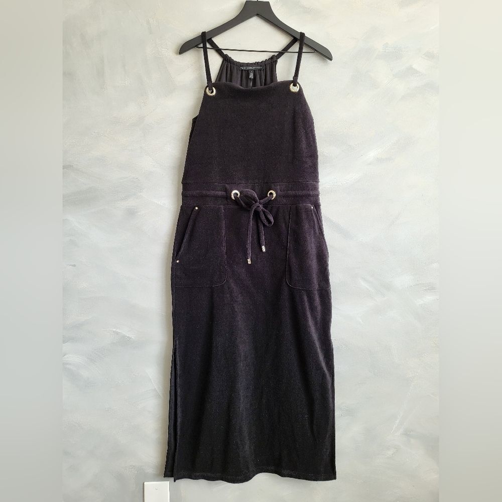 White House Black Market Weekend Terry Midi Black NWT Size S Double Split Halter